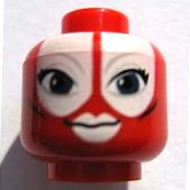 Minifigure, Head Alien SW Togruta Female with Light Bluish Gray Eyebrows, Black Eyelashes and Cheek Lines, Large Dark Blue Eyes, White Lips and Face Paint, Grin Pattern
